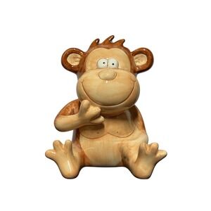Cute Ceramic Monkey Coin Bank 5.5"Slot & Stopper
